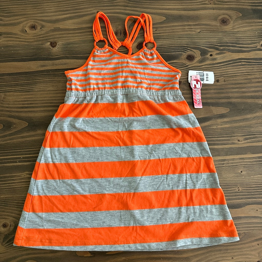 Girls 2B REAL Orange Gray Striped Dress S(4) NWT Sleeveless Casual Summer